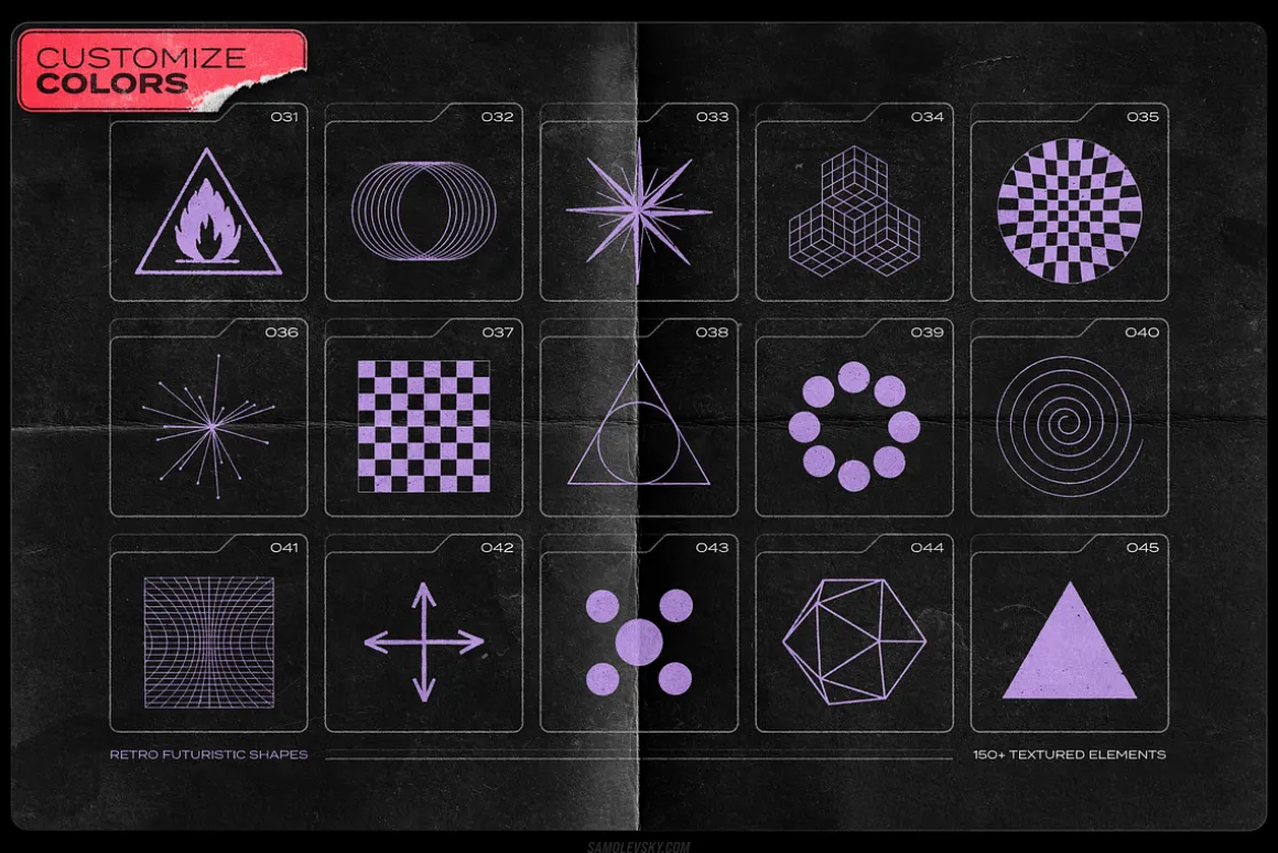150 Retro-Futuristic Textured Shapes