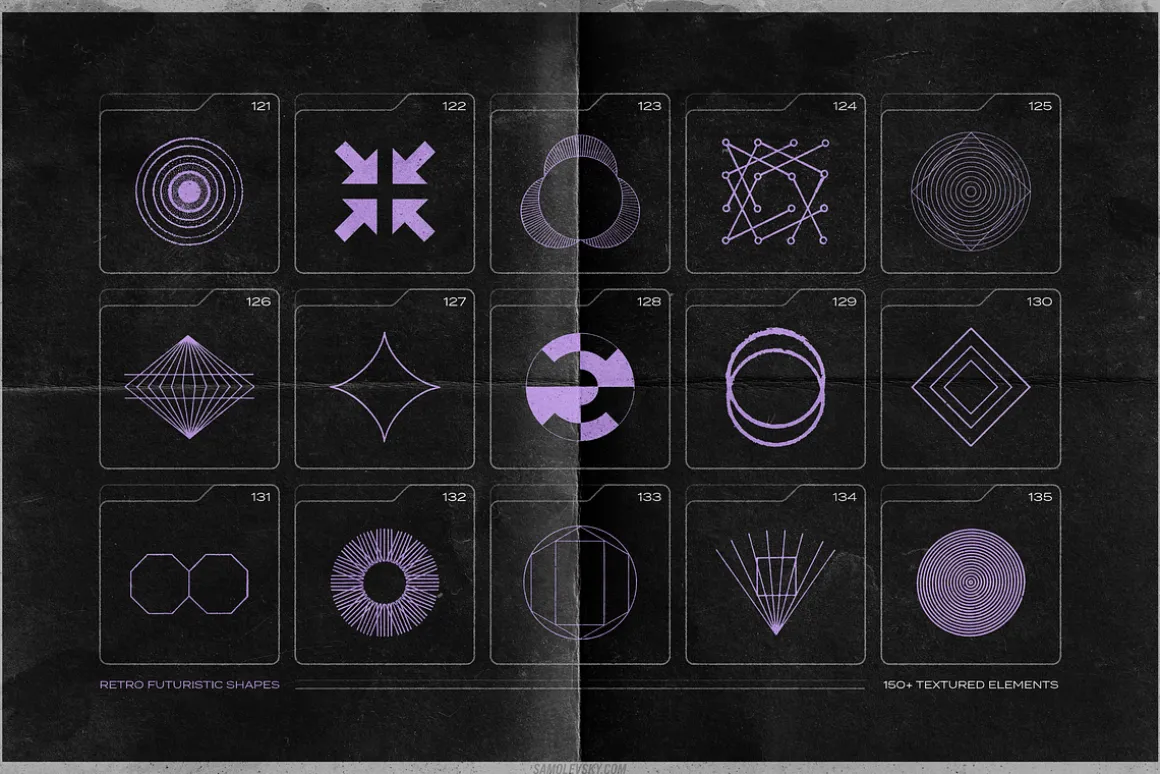 150 Retro-Futuristic Textured Shapes