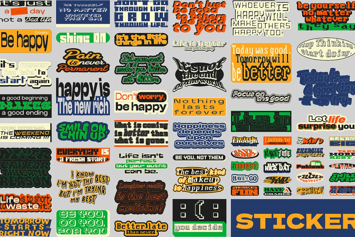 60+ Retro Motivational Quote Sticker