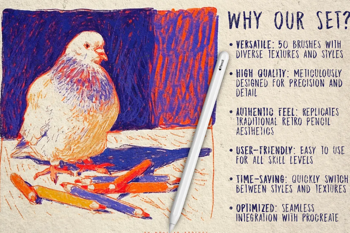 50 Retro Pencils - Procreate Brushes