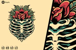 Rib Skull Flower - Retro Style