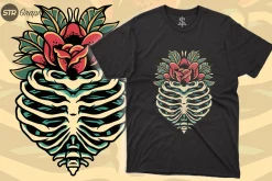 Rib Skull Flower - Retro Style