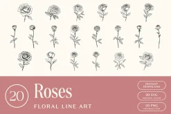 Roses Floral Line Art