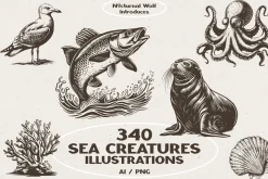 340 Sea Creatures illustrations