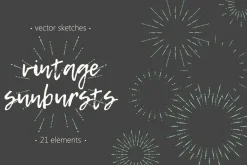Set of hand drawn retro sunbursts