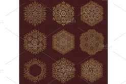 Set of Round Vector Snowflakes With