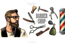 Set equipment for BarberShop hipster