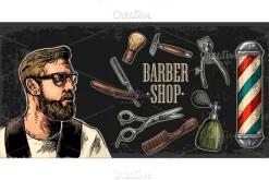 Set equipment for BarberShop hipster