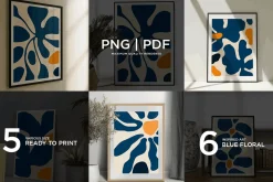 Set of abstract Blue Yellow Flower