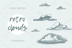 Set of retro clouds illustrations