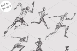 Set of sketches of running people