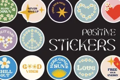 Set Positive Stickers Groovy style