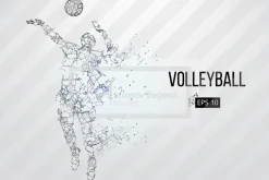 Silhouettes volleyball players. Set