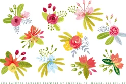 Simple Gouache Flowers, bouquets