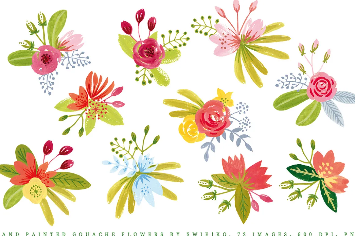 Simple Gouache Flowers, bouquets