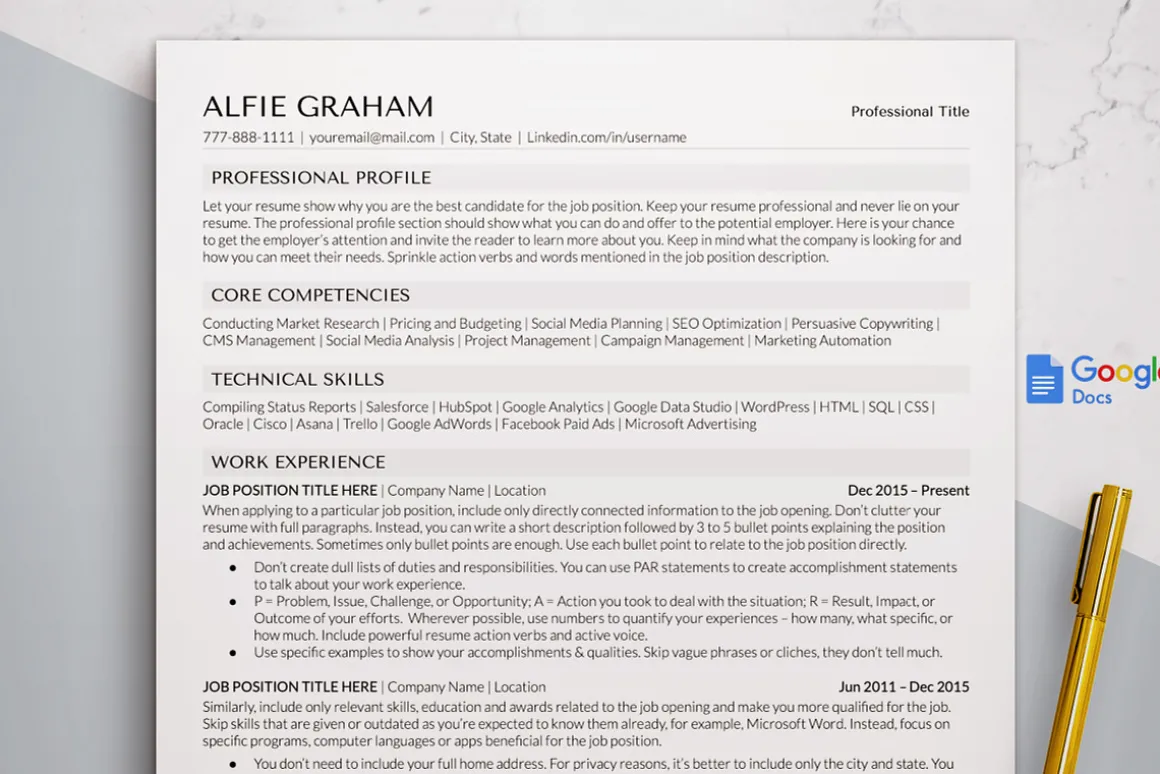 Simple Resume Template Google Docs