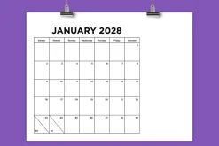 2028 Simple 8.5x11 Calendar Template