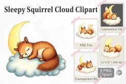 Sleepy Squirrel Cloud Clipart