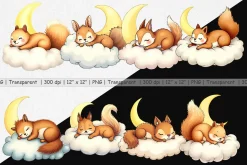 Sleepy Squirrel Cloud Clipart