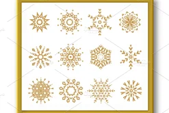 Snowflakes gold icon collection