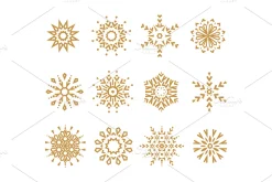 Snowflakes gold icon collection