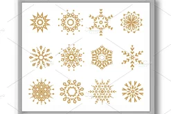 Snowflakes gold icon collection