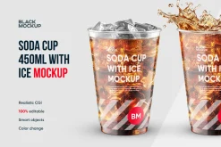 Soda Cup 450ml With Ice Mockup