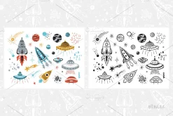 Space Seamless Patterns and Cliparts