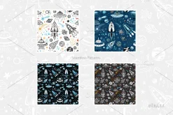 Space Seamless Patterns and Cliparts
