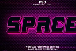 Space neon 3D Text Effect PSD