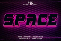 Space neon 3D Text Effect PSD