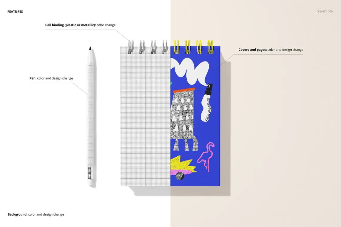 Spiral Ring Flip Top Notebook Mockup