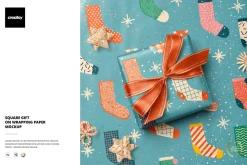 Square Gift on Wrapping Paper Mockup