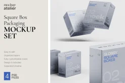 Square Box Packaging Mockup Set