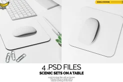 Square Mouse Pad Mockup Office Desk