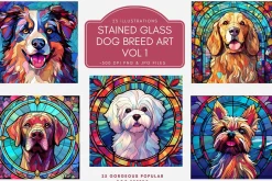 Stained Glass Dog Breed Art Vol 1