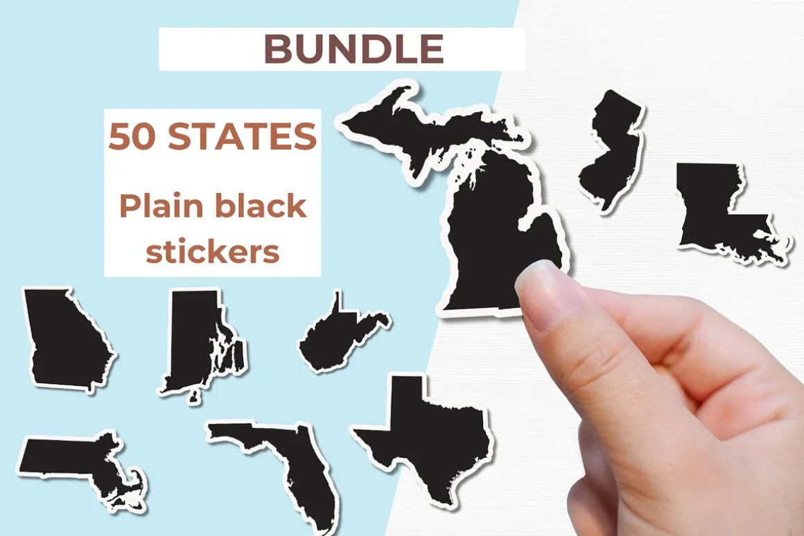 50 States Stickers | Black Designs