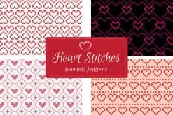 Stitch Hearts Seamless Patterns Set1