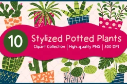 Stylized Potted Plants Clipart Set