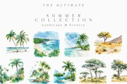 Summer & Jungle Beach Watercolor