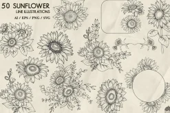 Sunflowers line art + Procreate