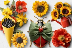 Sunflowers Realistic PNG Objects