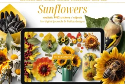 Sunflowers Realistic PNG Objects