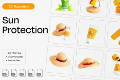 Sun Protection 3D Icon Set