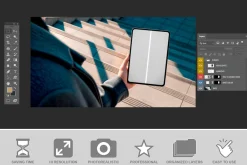 Tablet Mockup on Concrete Stairs PSD