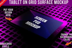 Tablet Mockup on Grid Surface PSD