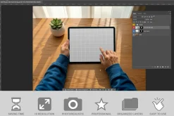 Tablet On Wooden Table Mockup PSD