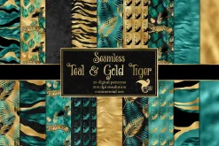 Teal and Gold Tiger Digital Paper