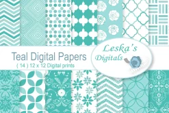 Teal Digital Paper Patterns