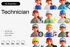 Technician 3D Icon Set